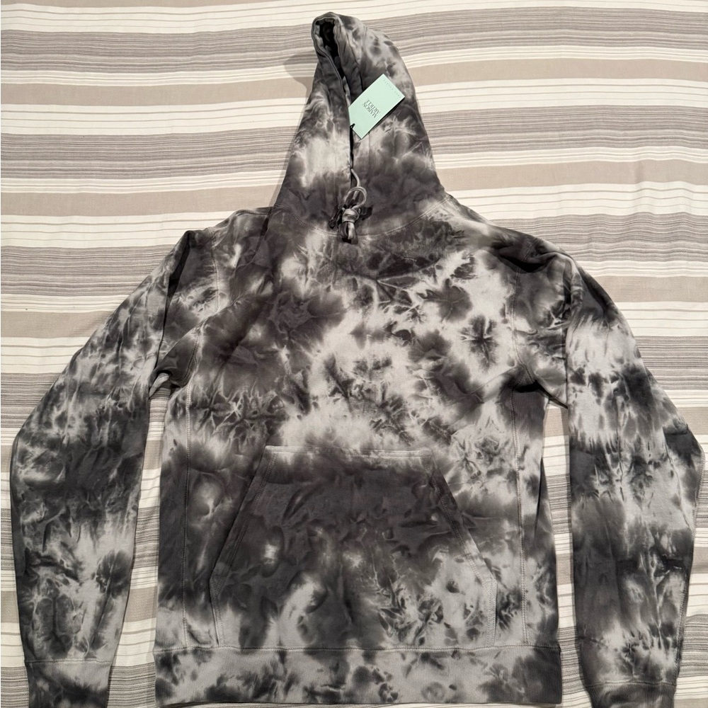 Men's Black and Gray Tie-Dye Hoodie